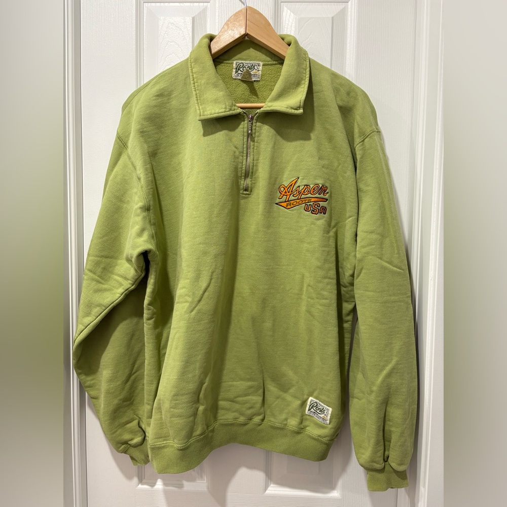 Vintage Roots ASPEN Green Sweater Medium 1/4 Zip made in Canada